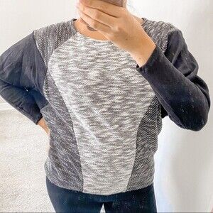 Chloe K Sweater Black Gray Neutral Color Block Geometric Knit Comfy Stretch